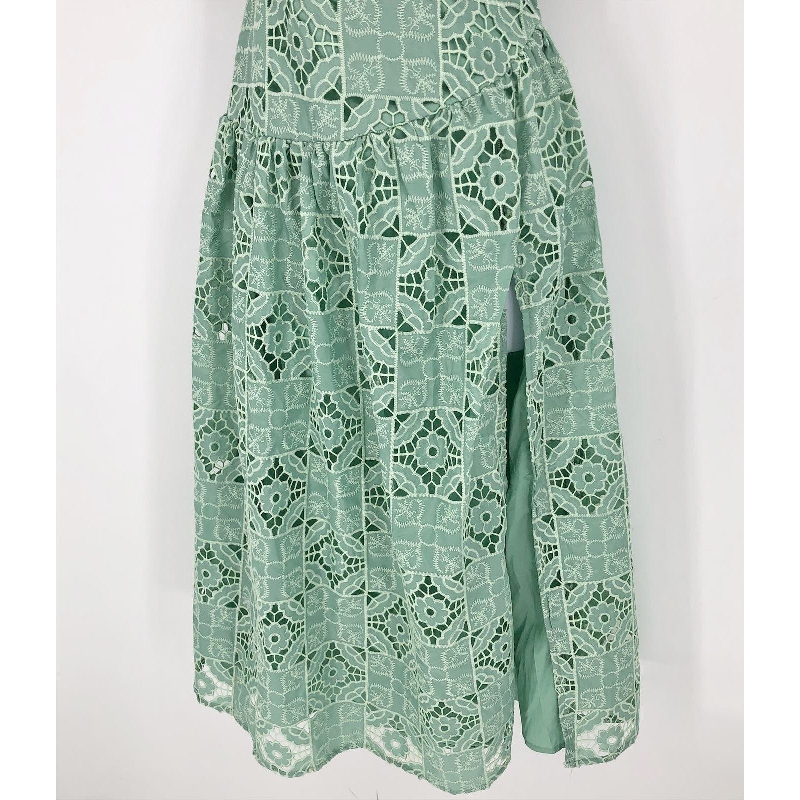 ASOS DESIGN One Shoulder Midi Dress Small Sage Green Patched Lace Ruffle NWOT