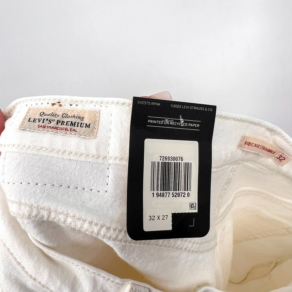 LEVI'S Womens Ribcage Straight Ankle Jeans 32x27 US 14 Cloud White 726930076 NWT