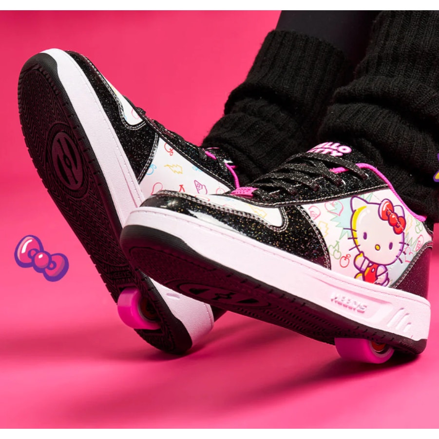 Heelys Hello Kitty Kama Sneakers BIG KIDS 7 Womens 8 WIDE Black White Wheels NIB