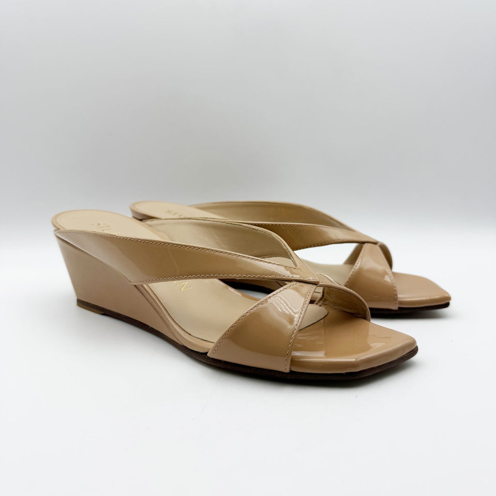 Stuart Weitzman Womens Miami 50 Wedge Slide Sandals Size 7.5 Tan Leather NIB