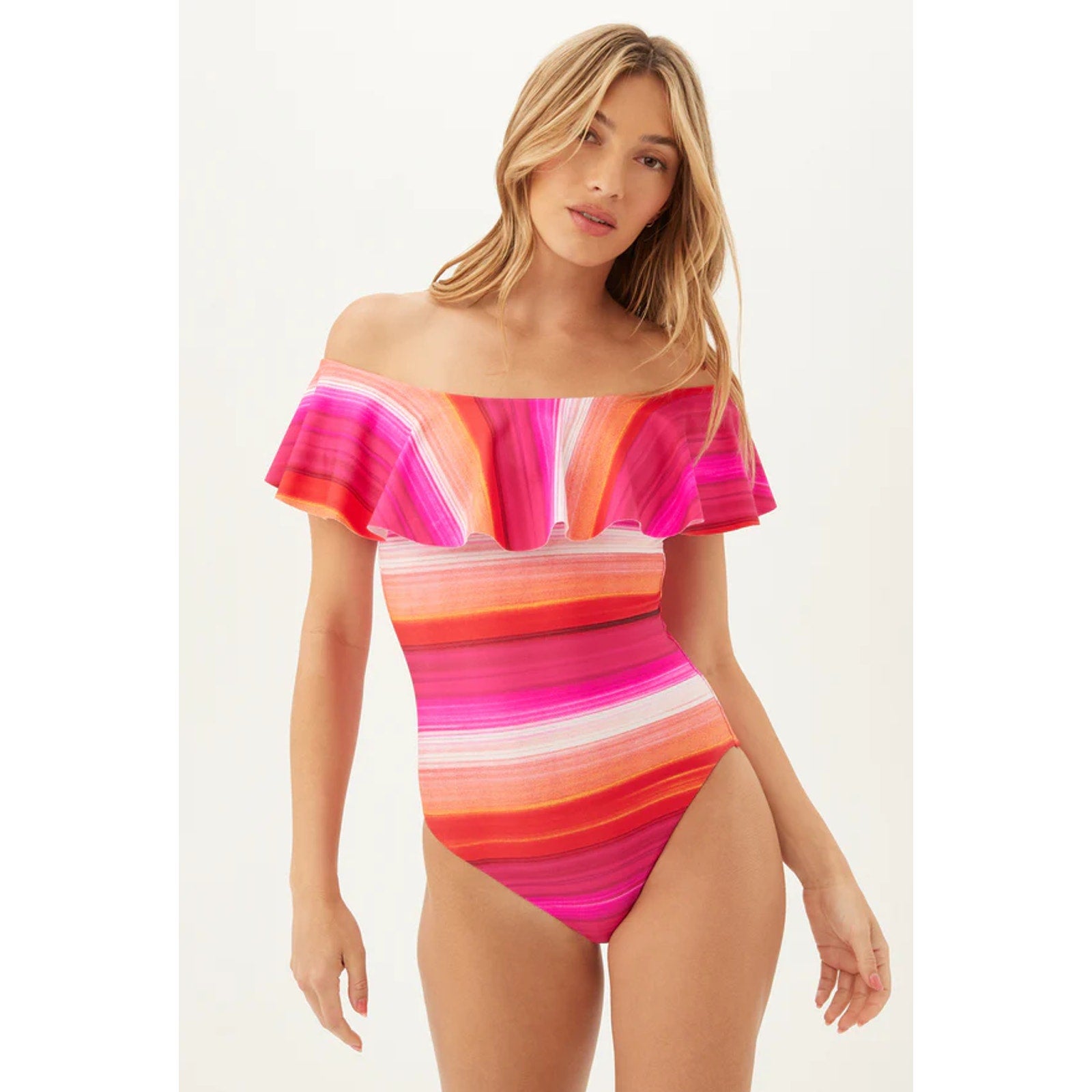 TRINA TURK Womens Solstice One Piece Swimsuit Size 6 Pink Off The Shoulder NWT