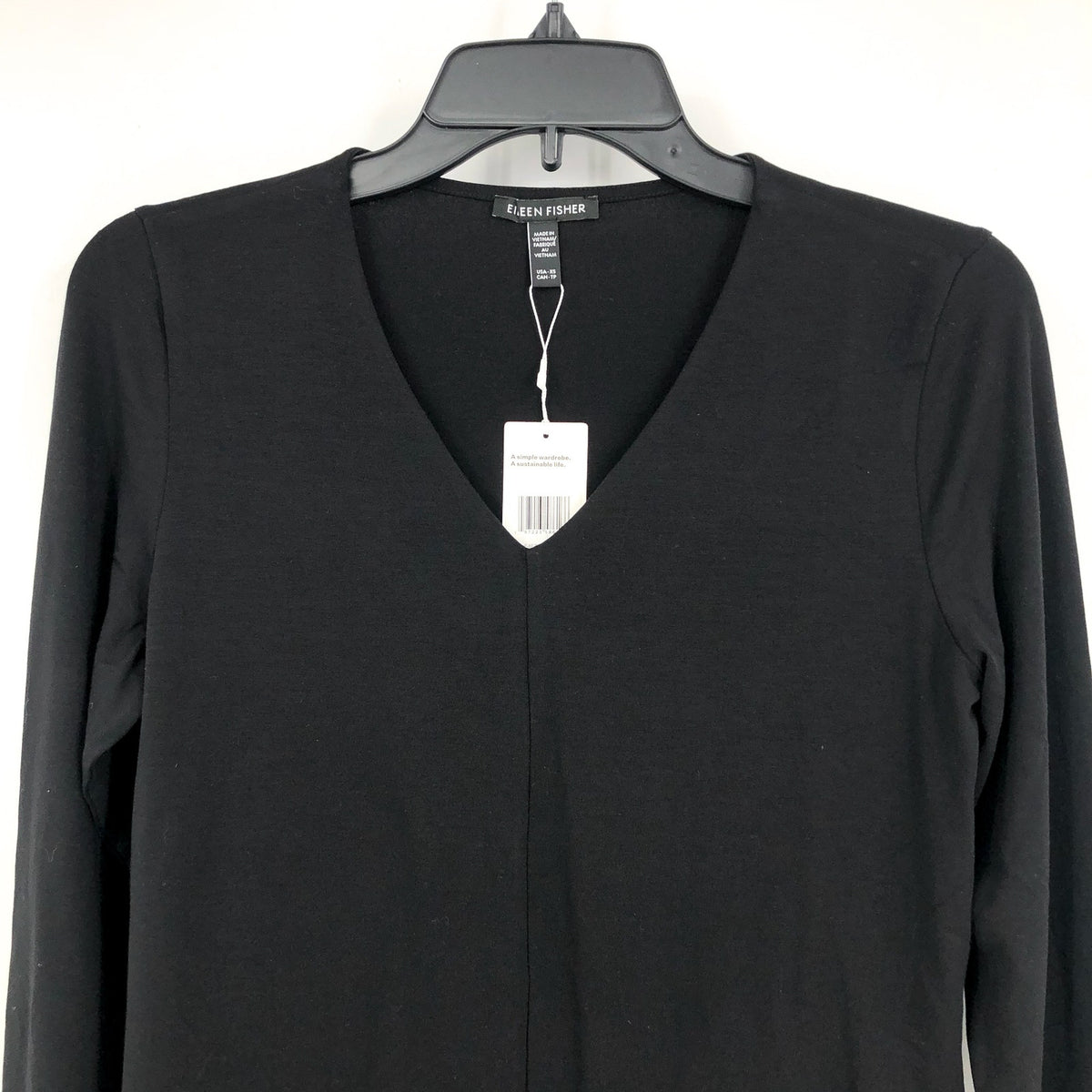 EILEEN FISHER Women's Fine Jersey Long Sleeve V-Neck Top XS Black Slim Fit NWT