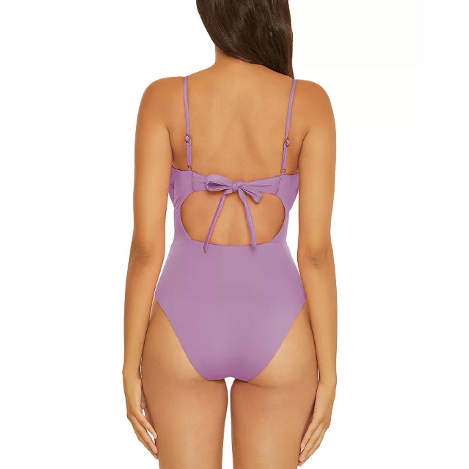 BECCA Color Code Sarai Plunge One Piece Swimsuit Medium Purple Cut Out NWT