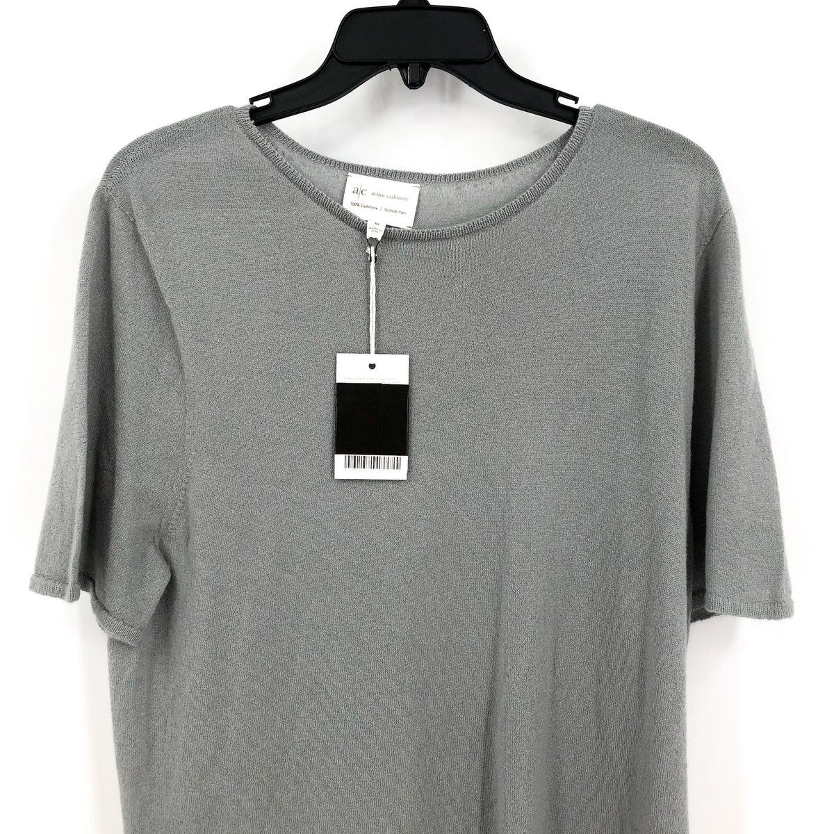 ACTIVE CASHMERE Men's Fine Cashmere T-Shirt Medium Light Grey Short Sleeve NWT