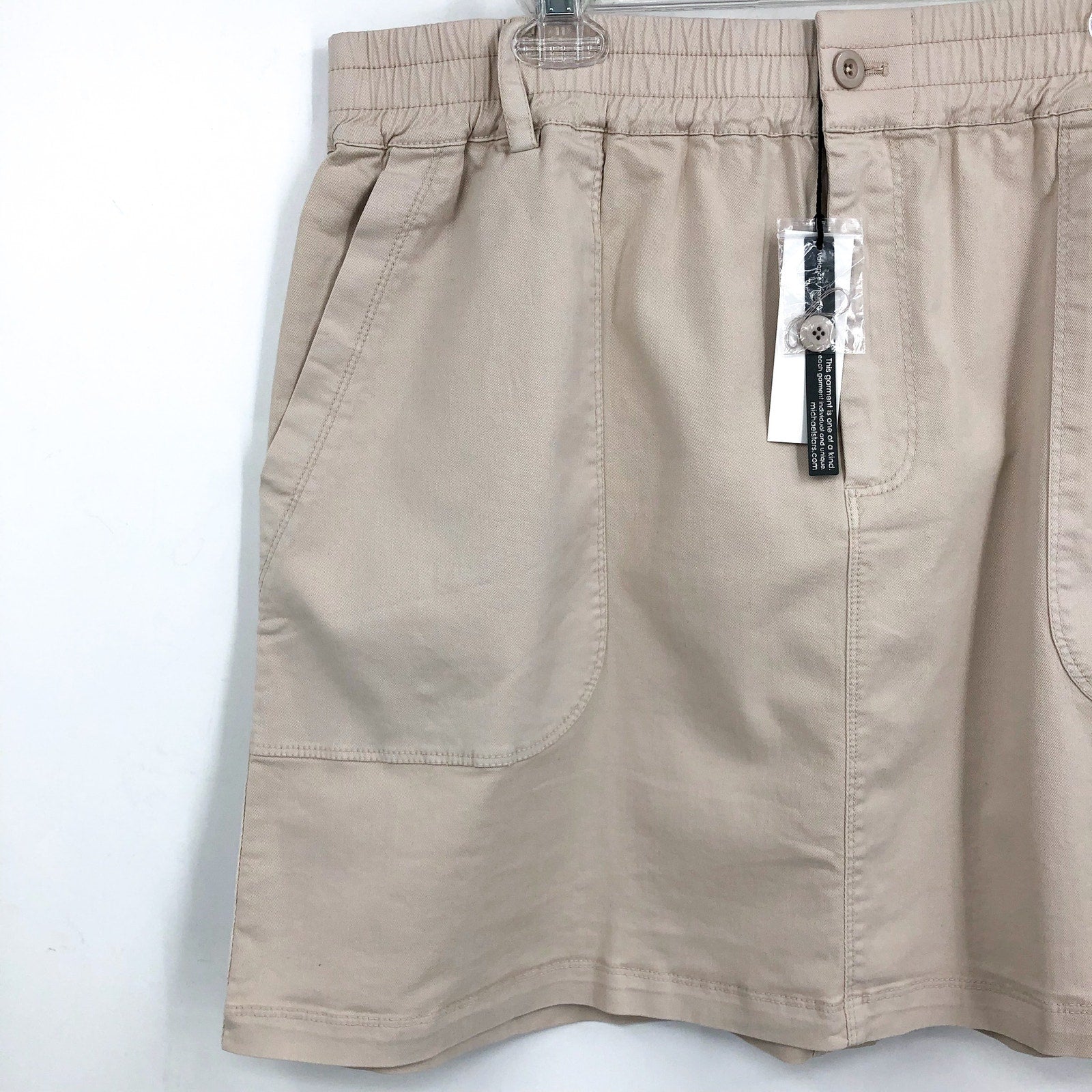 MICHAEL STARS Women's Monroe Twill Miniskirt 2X Khaki Cement Pockets Stretch NWT