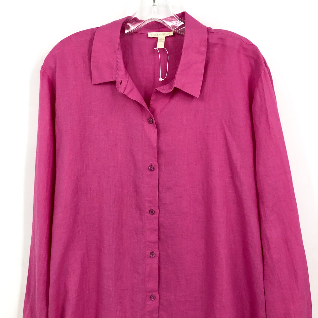EILEEN FISHER Women's Button-Up Shirt Medium Pink Organic Linen Long Sleeve NWOT