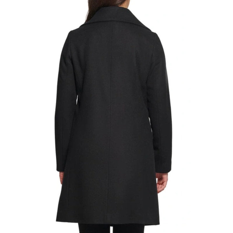 KENNETH COLE Womens Melton Wool Blend Coat Small Black Faux Leather Trim NWOT
