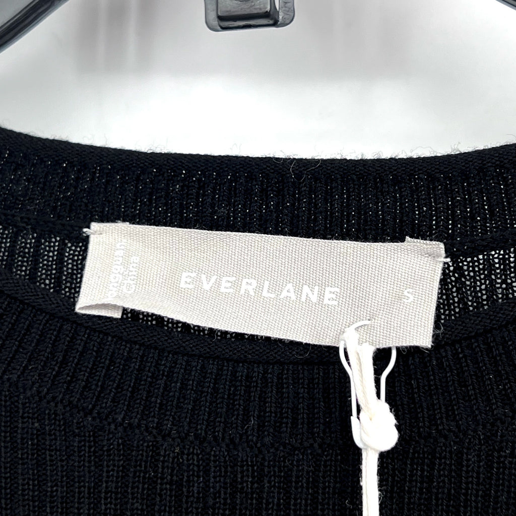 EVERLANE Women's The Long-Sleeve Sweater Tee Small Black Ultrafine Merino NWT