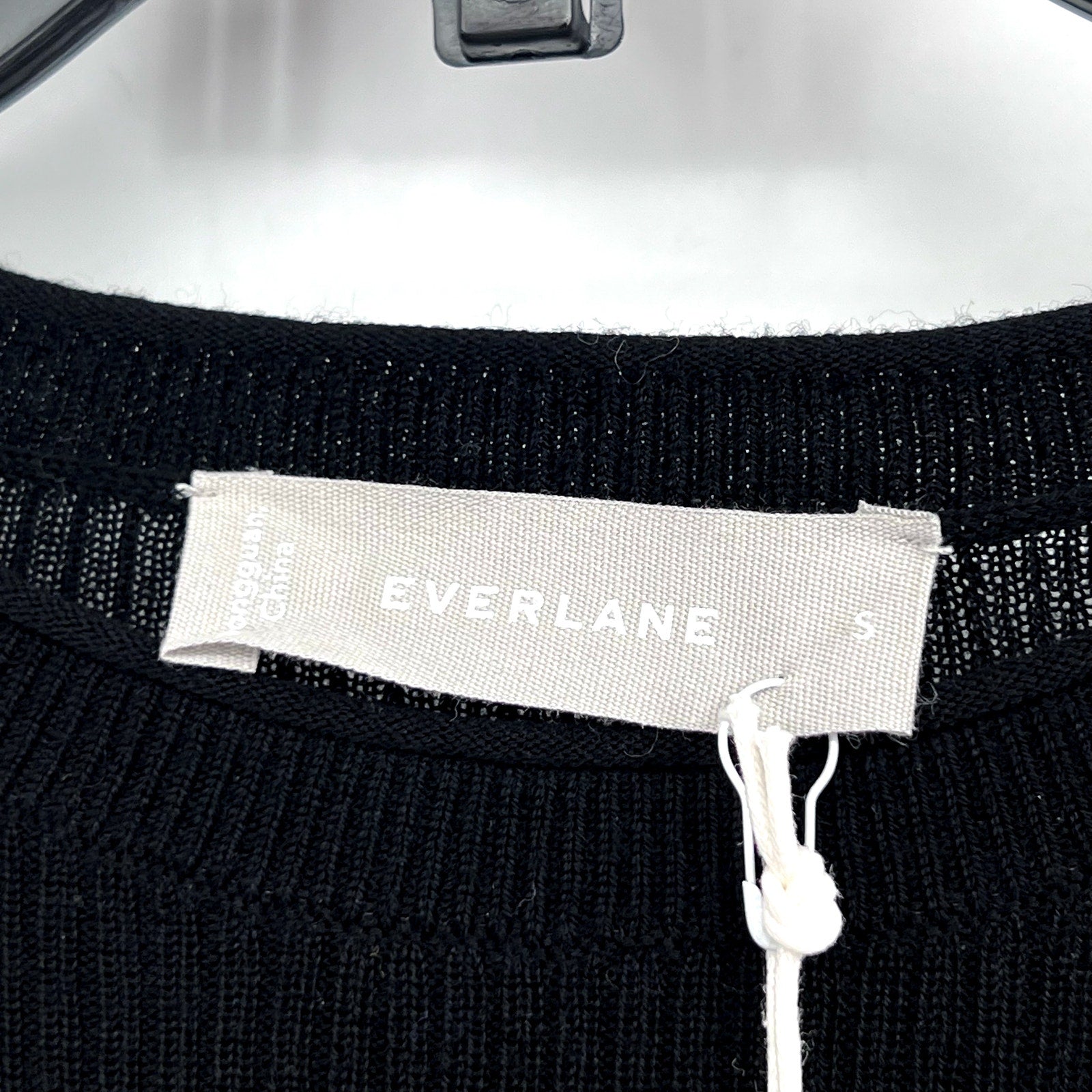EVERLANE Women's The Long-Sleeve Sweater Tee Small Black Ultrafine Merino NWT