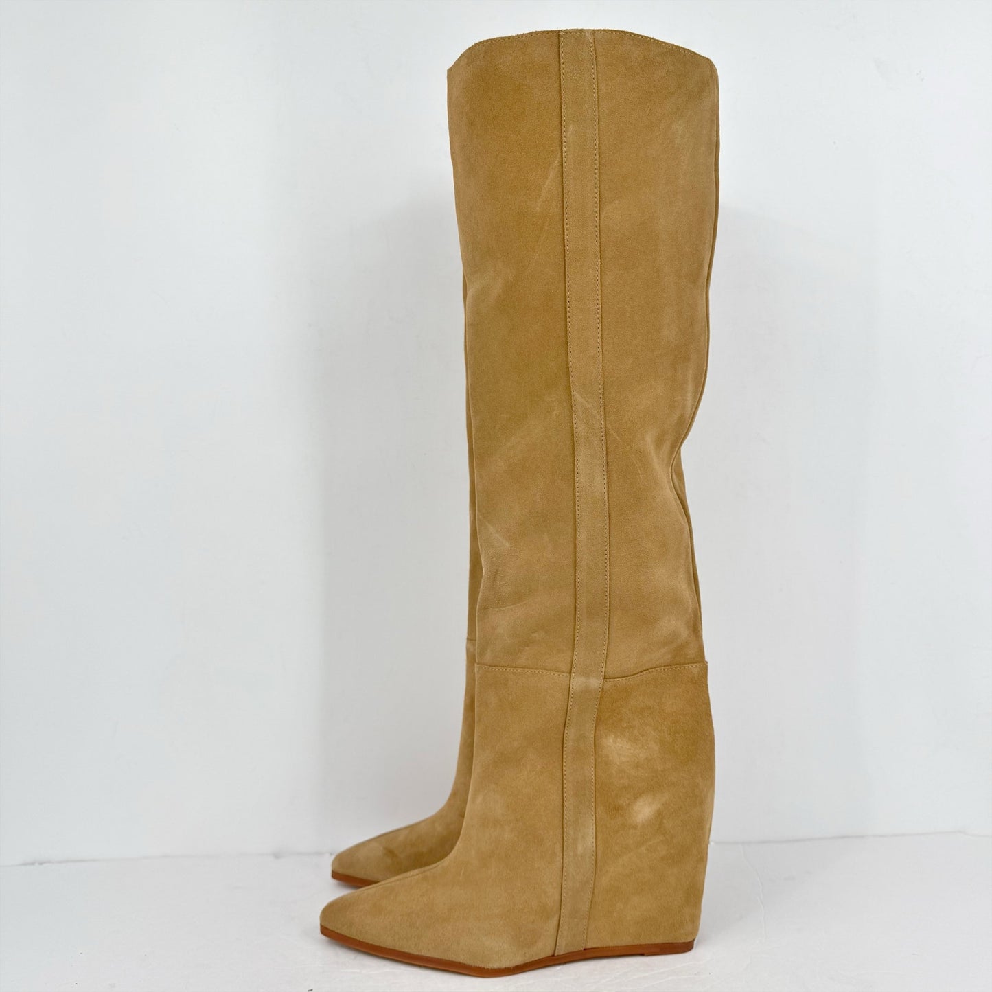 Vince Camuto Womens Tiasie Over the Knee Wedge Boots US 11 M Tan Suede NWOB