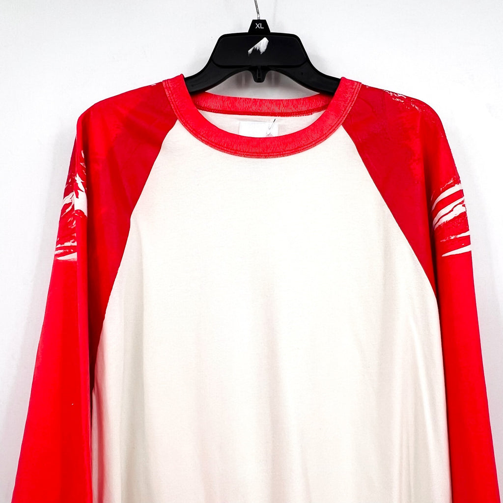 BTFL Men's Crewneck Baseball T-Shirt Medium White Red Vinyl Sleeves NWOT