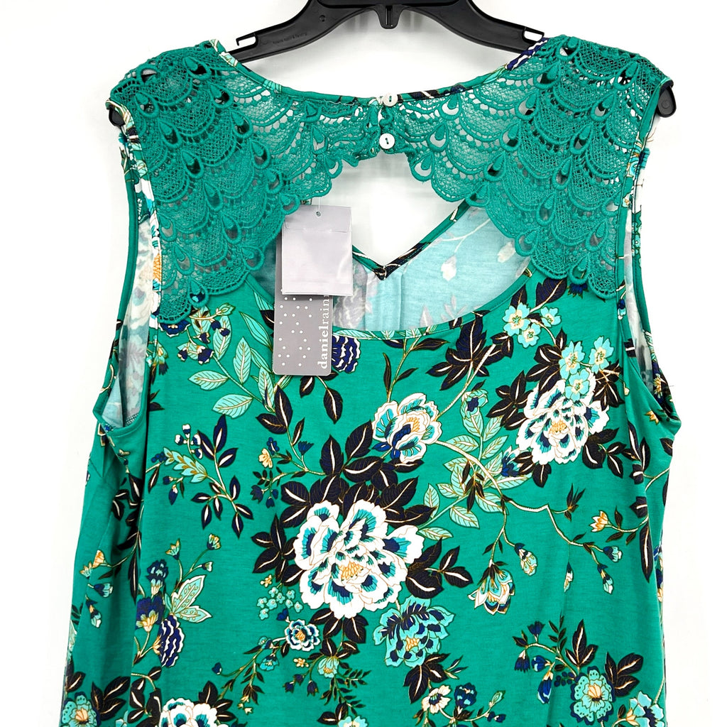DANIEL RAINN Women's Sleeveless Crochet Lace Top 2X Tropical Green Floral NWT