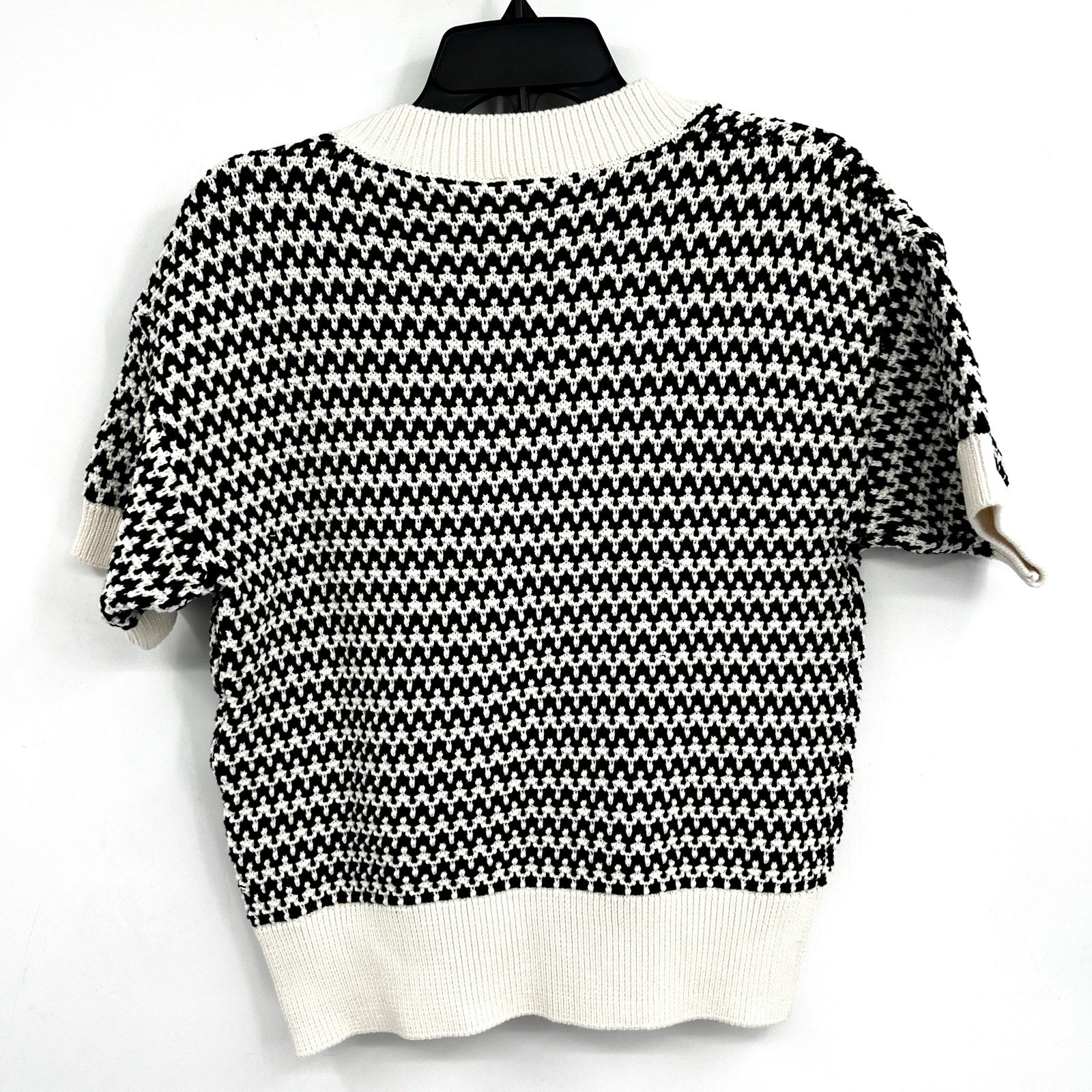 VARLEY Women's Dora Knit Cotton Top Small Black White Drop Shoulder Textured NWT