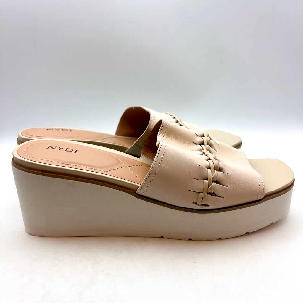 NYDJ Women's Rory Wedge Sandals Size 10M White Beige Leather Slip On NWOB