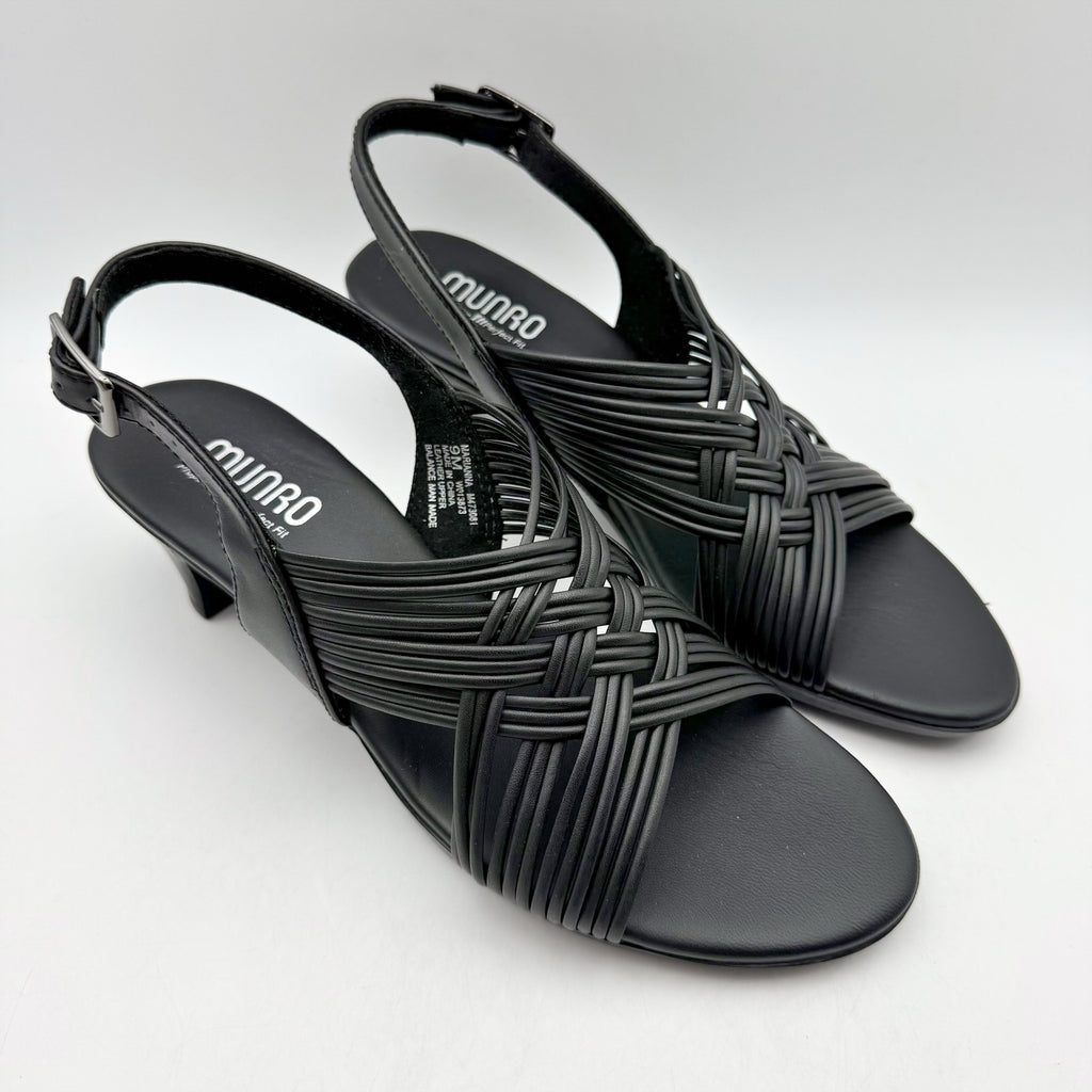 MUNRO Women's Marianna Heel Sandals Size 11 Narrow Black Leather NIB