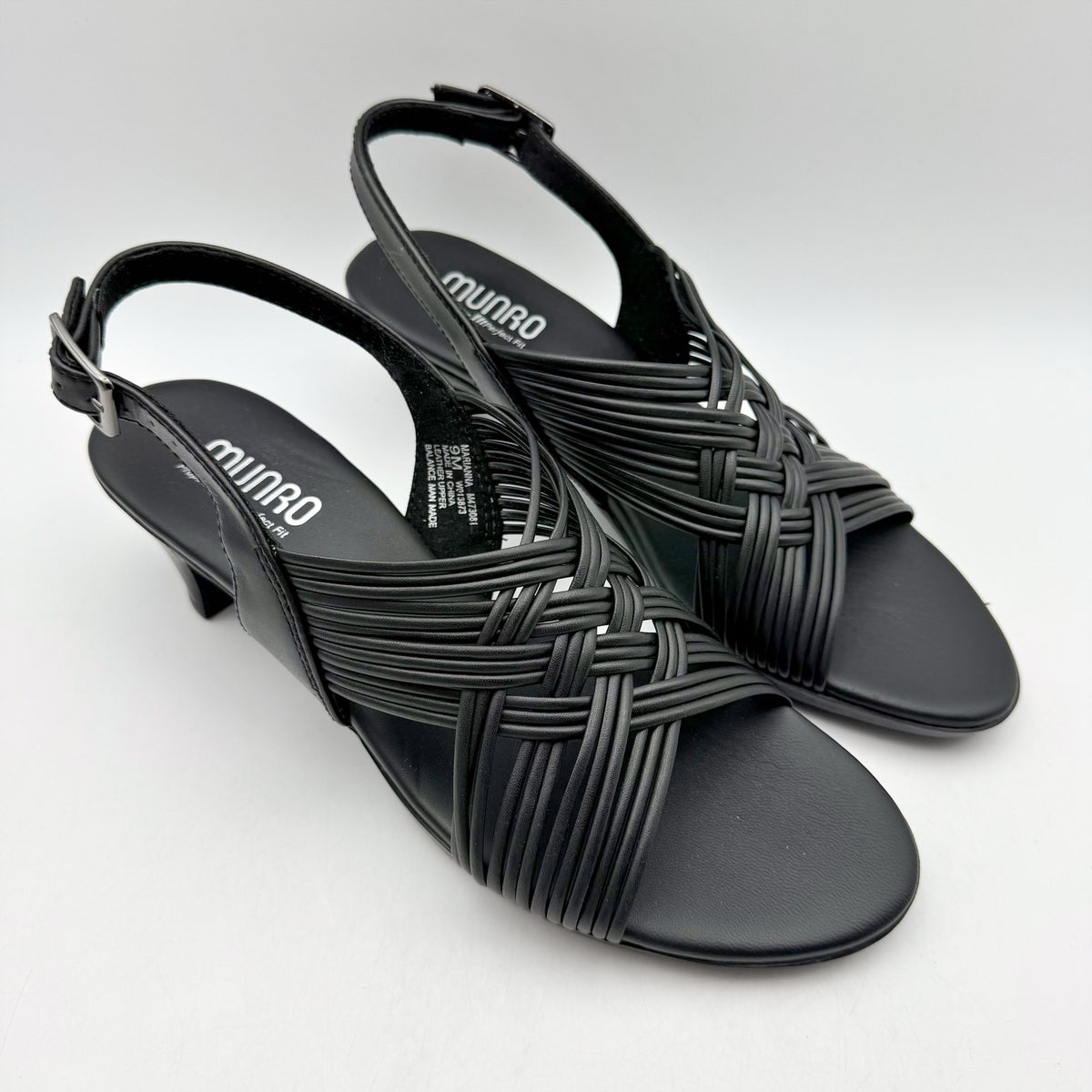 MUNRO Women's Marianna Heel Sandals Size 11 Narrow Black Leather NIB
