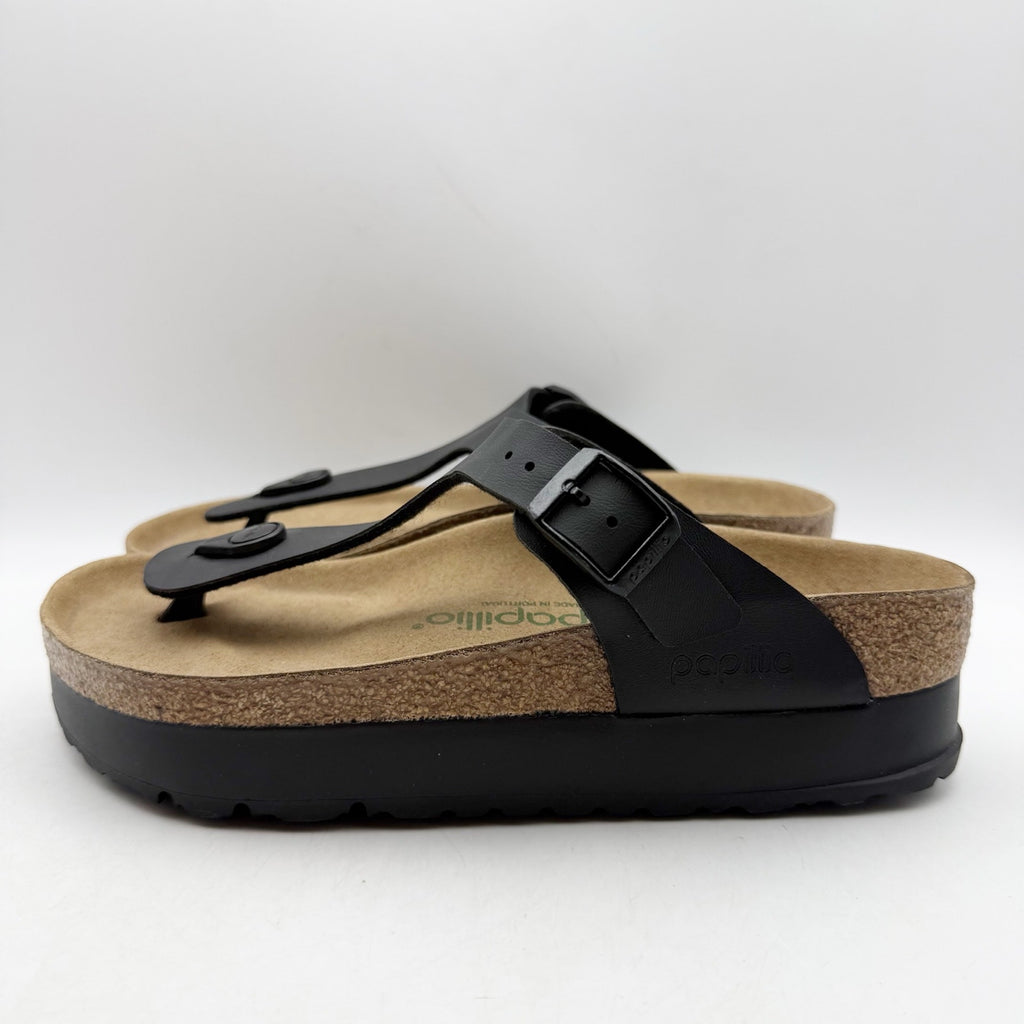 Birkenstock Papillio Womens Gizeh Platform Sandals EU 37 US 6 Black Leather NWOB