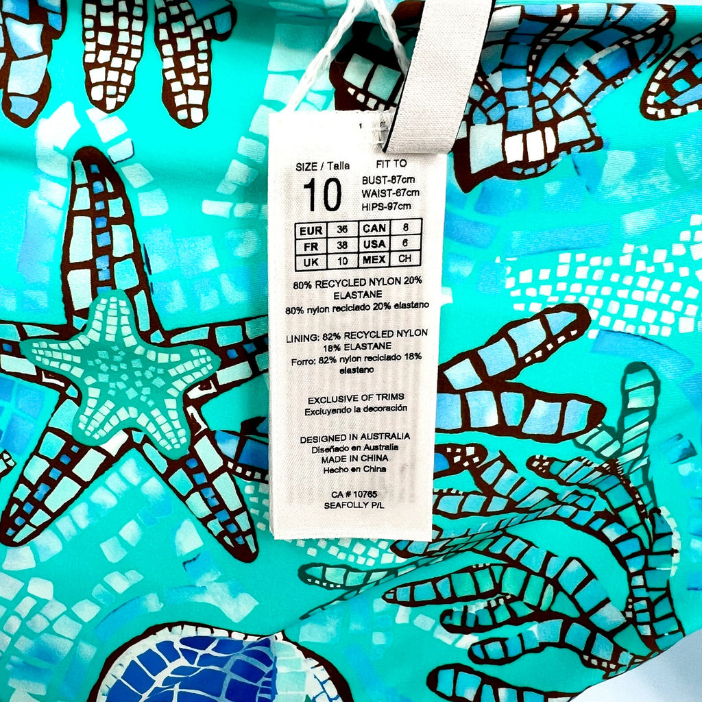 SEAFOLLY Women's La Mer Hipster Bikini Bottoms Size 6 Aquatic Blue NWT