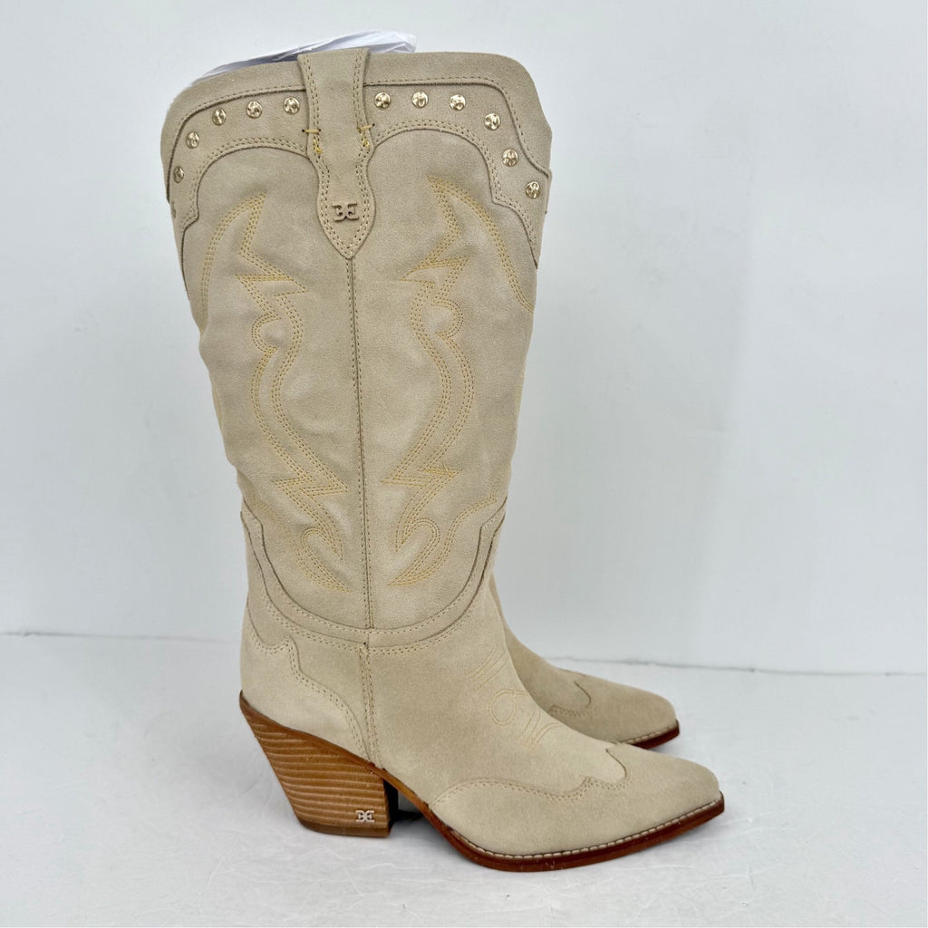 Sam Edelman Womens James Cowboy Boots US 8 M Wide Calf White Ivory Suede NIB