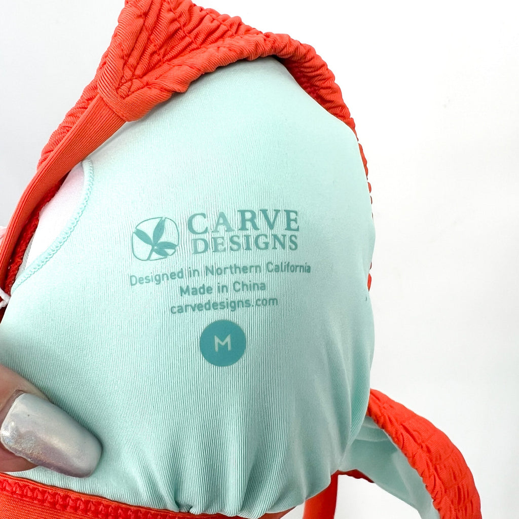 CARVE DESIGNS Womens Gigi Smocked Bikini Top Medium Orange Sunset Cross Back NWT