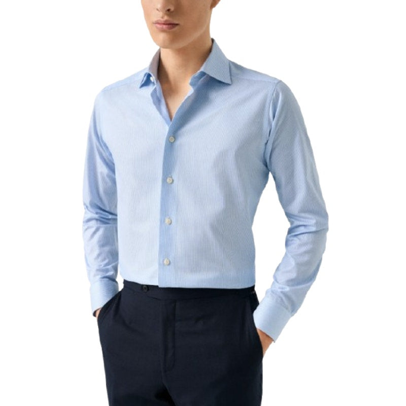 ETON Men's Slim Fit Poplin Thin Stripe Dress Shirt Size 39/15.5 Blue White NWOT
