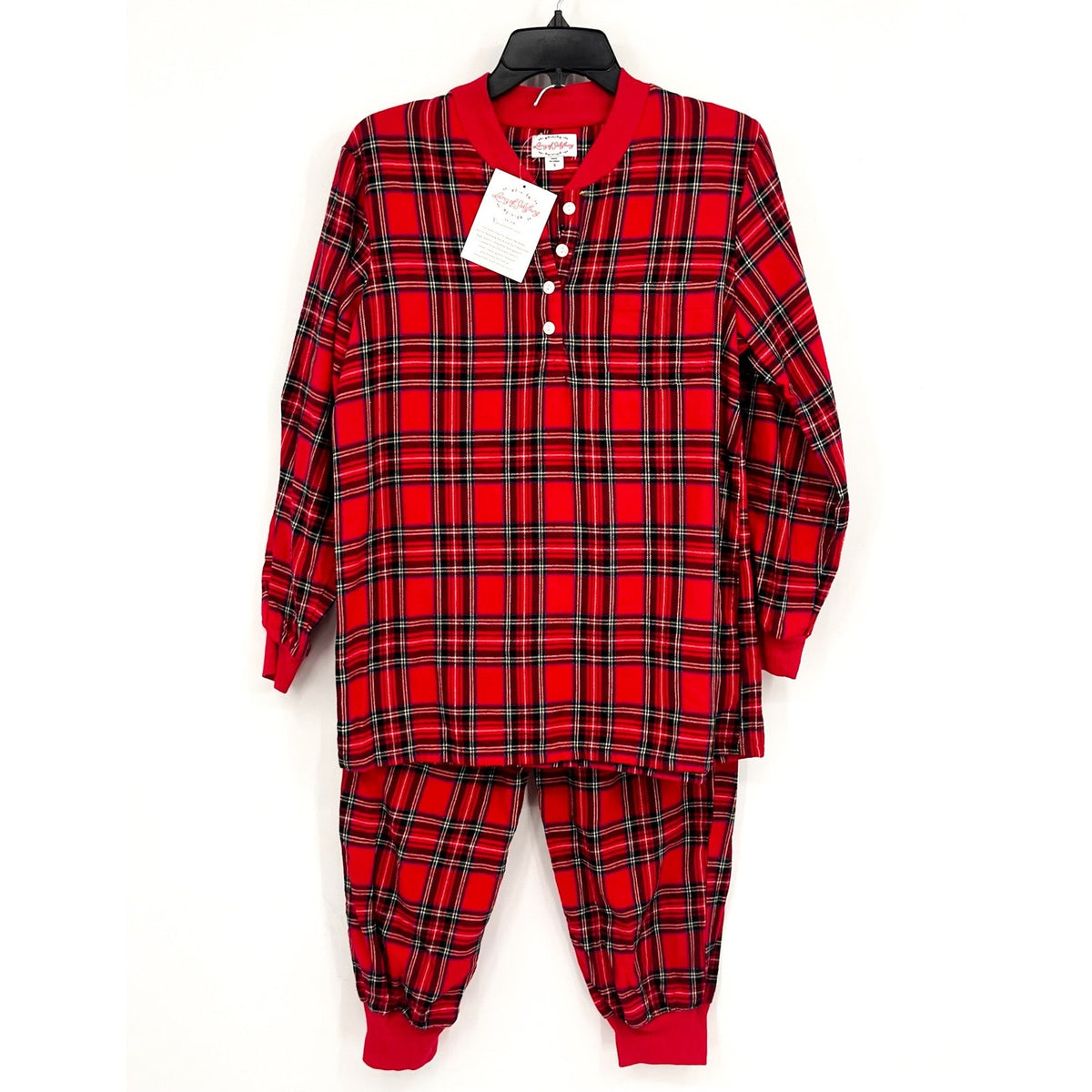LANZ OF SALZBURG Women's Flannel Ski Pajama Set Small Red Tartan Plaid NWT