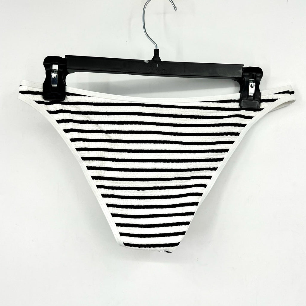 L*SPACE Women's Suzi Classic Bikini Bottom Medium Black White Stripe Ribbed NWT