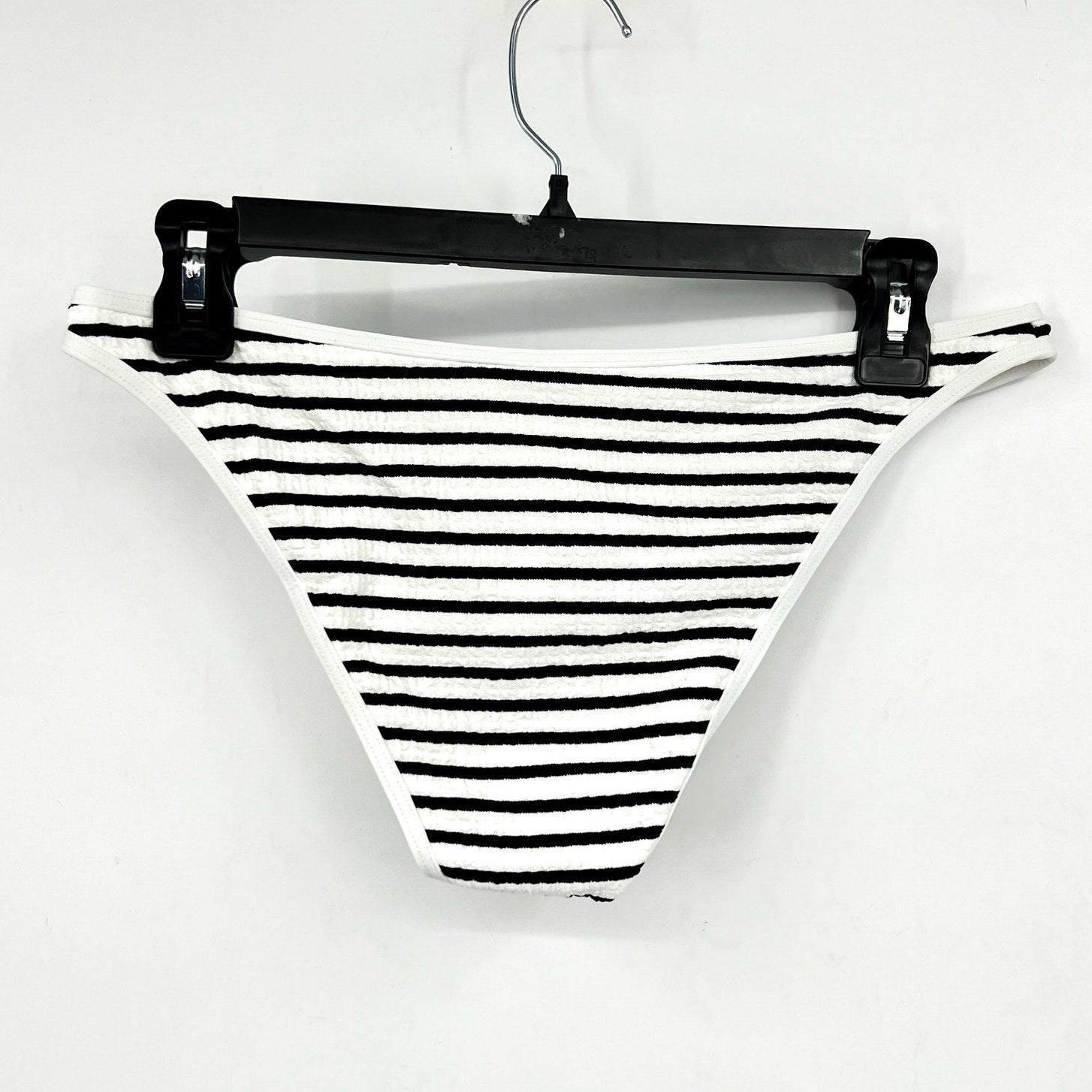 L*SPACE Women's Suzi Classic Bikini Bottom Medium Black White Stripe Ribbed NWT