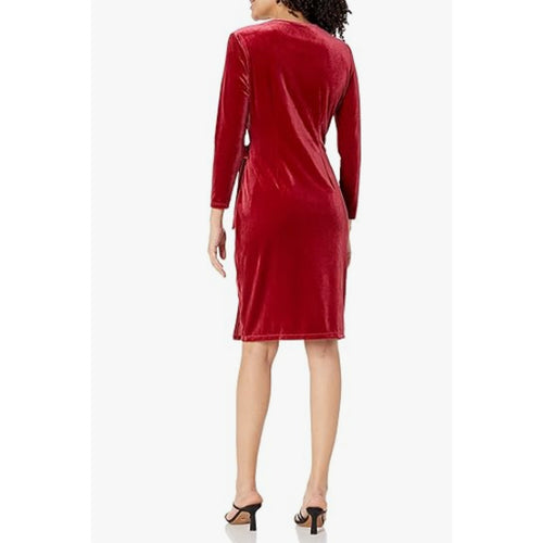 ANNE KLEIN Women's Velvet Wrap Dress Small Titan Red Long Sleeve NWT