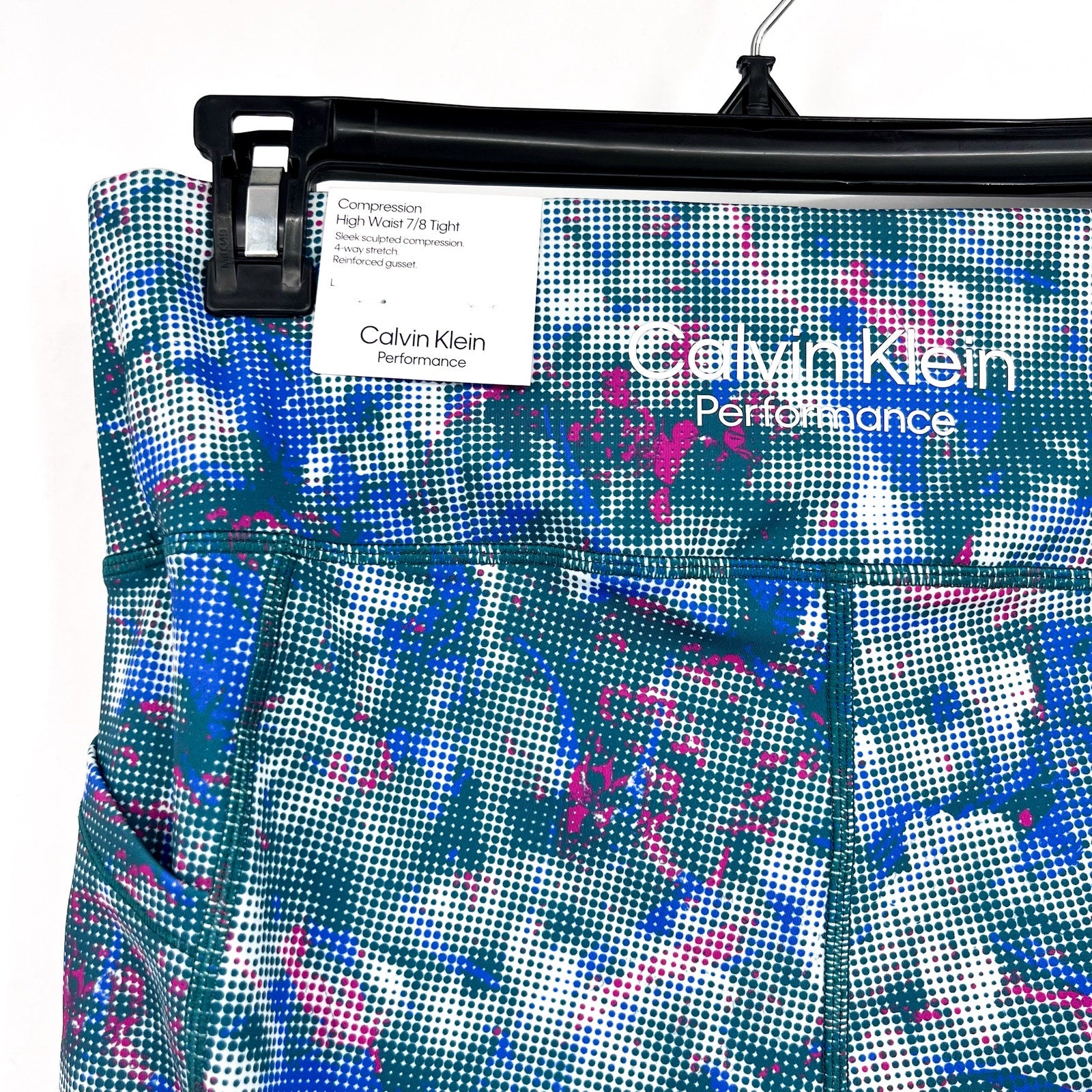 CALVIN KLEIN PERFORMANCE 7/8 Leggings Large Blue Pink Geometric Print NWT