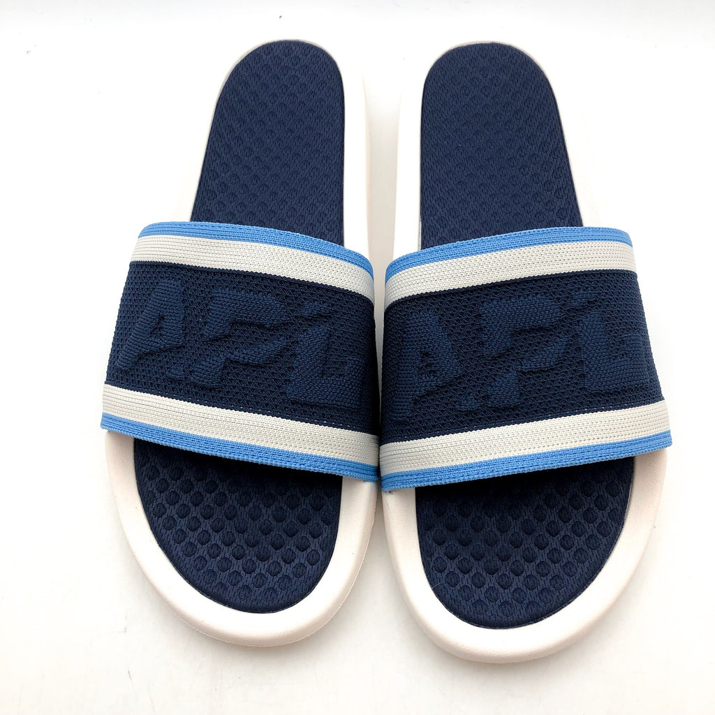 APL Mens Big Logo TechLoom Slide Sandals US 9 EU 42 White Blue Slip On NIB