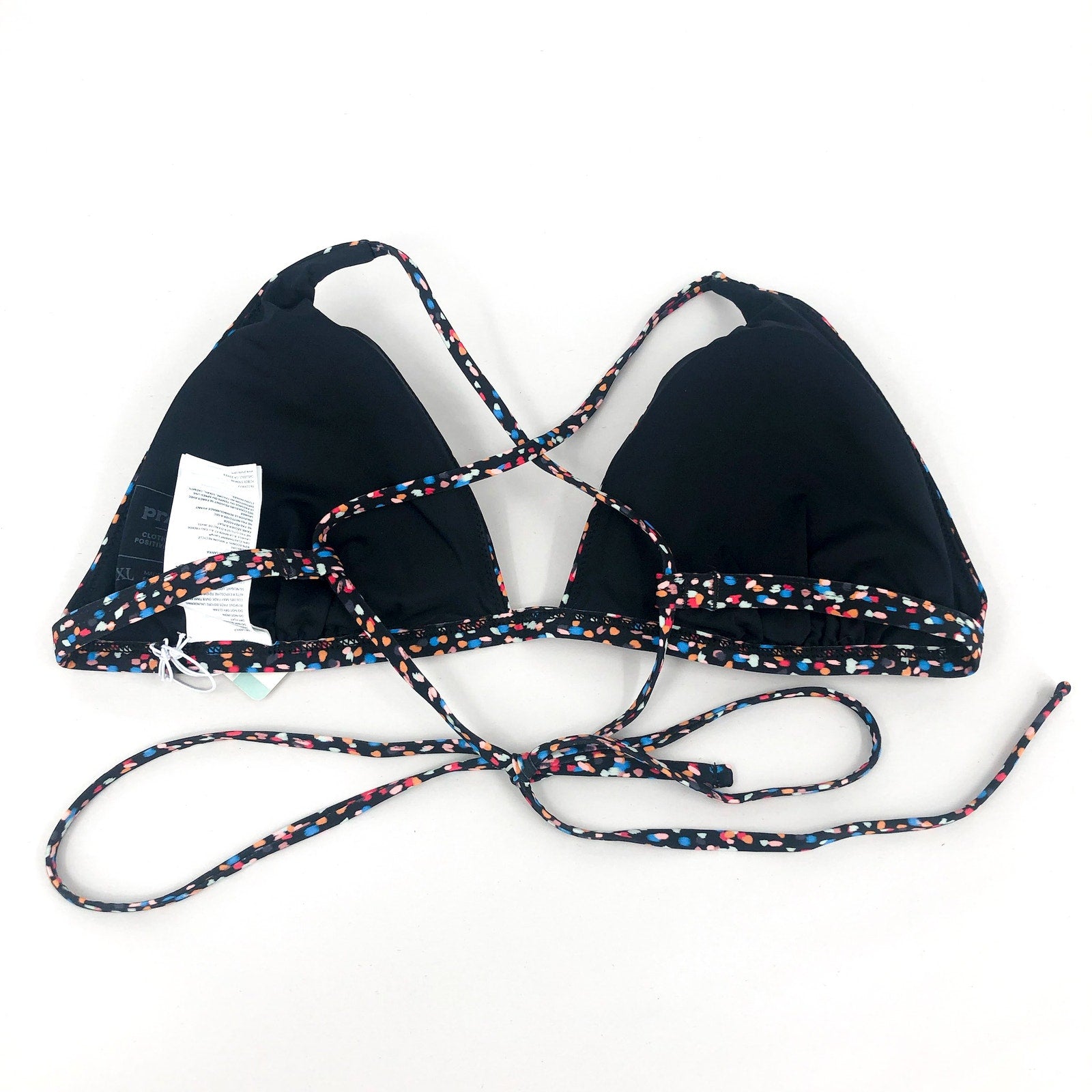 PRANA Women's Sunkissed Bikini Top XL Black Alotta Dots Stretch UPF 50+ NWT