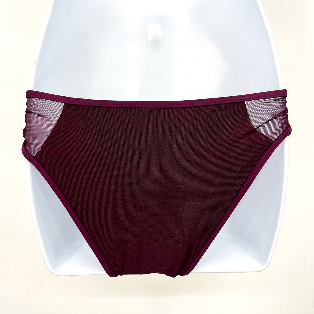 BECCA Women's Muse Mesh-Inset Side-Tie Bikini Bottoms XS Purple Aubergine NWT