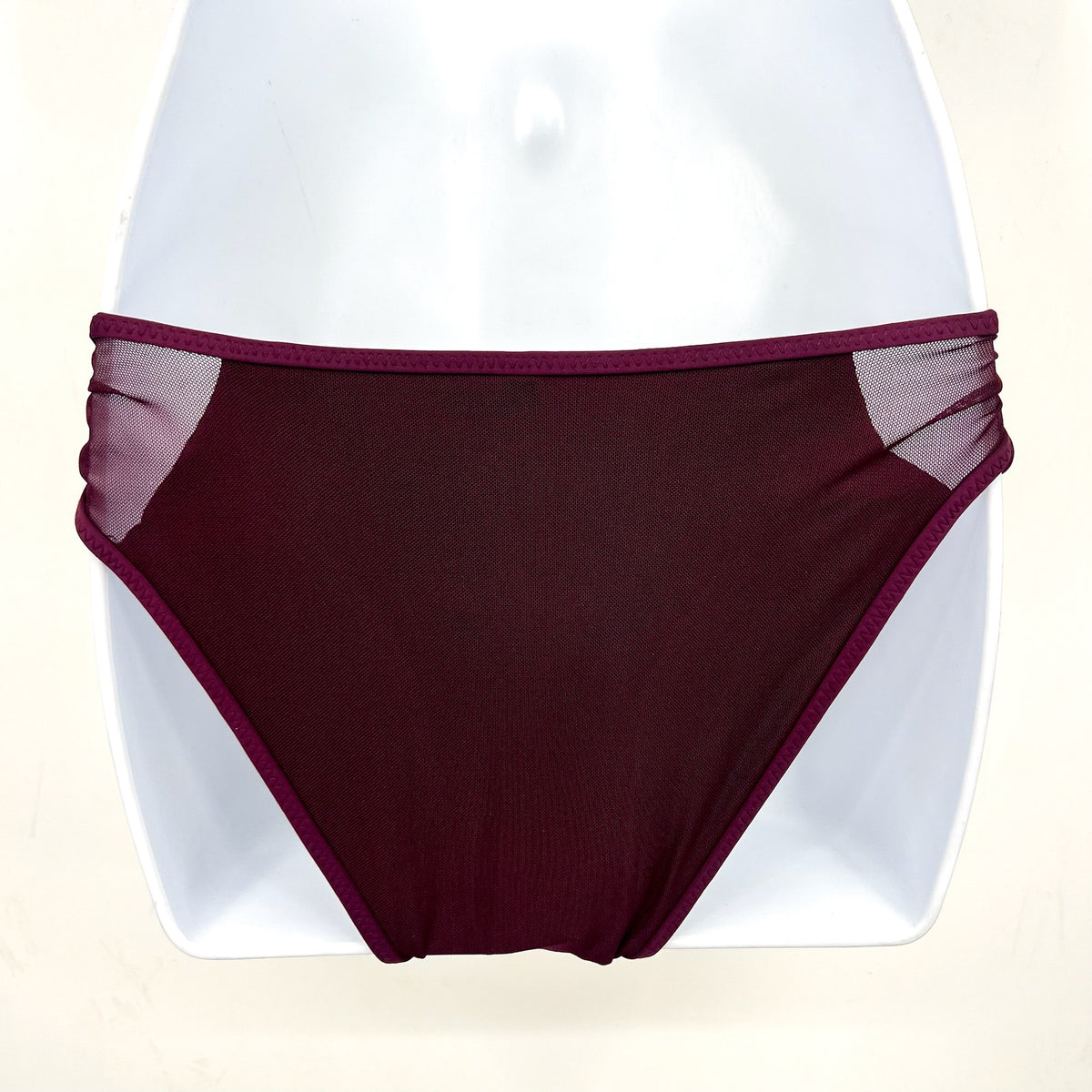 BECCA Women's Muse Mesh-Inset Side-Tie Bikini Bottoms XS Purple Aubergine NWT