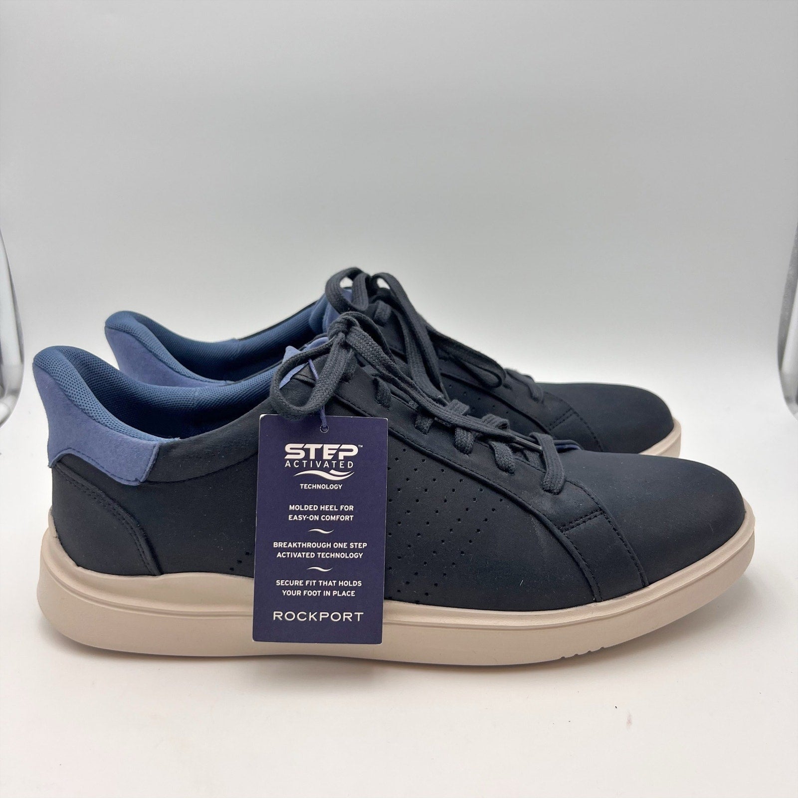 Rockport Mens Tristen Step Activated Sneakers Size 11.5 WIDE Blue Leather NWOB