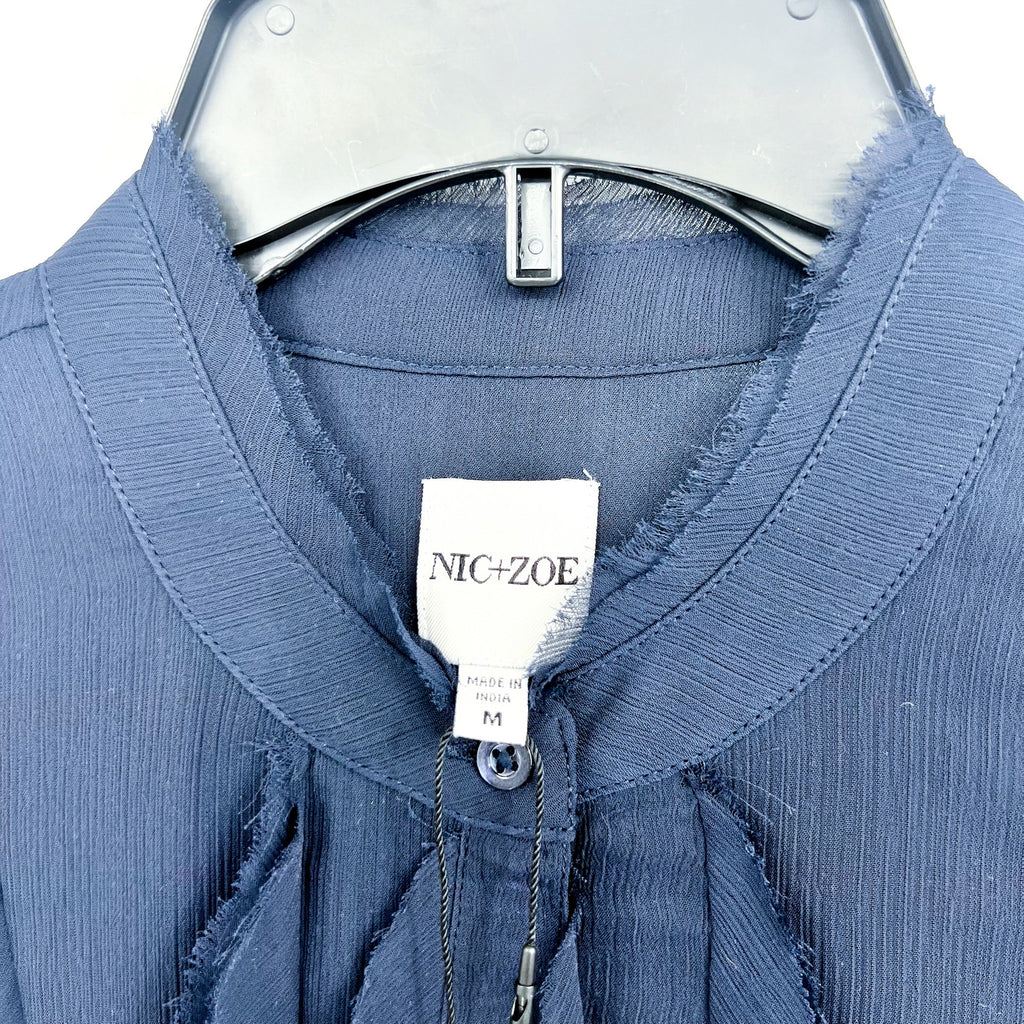 NIC + ZOE Women's Falling Chiffon Top Medium Navy Blue Sleeveless NWT