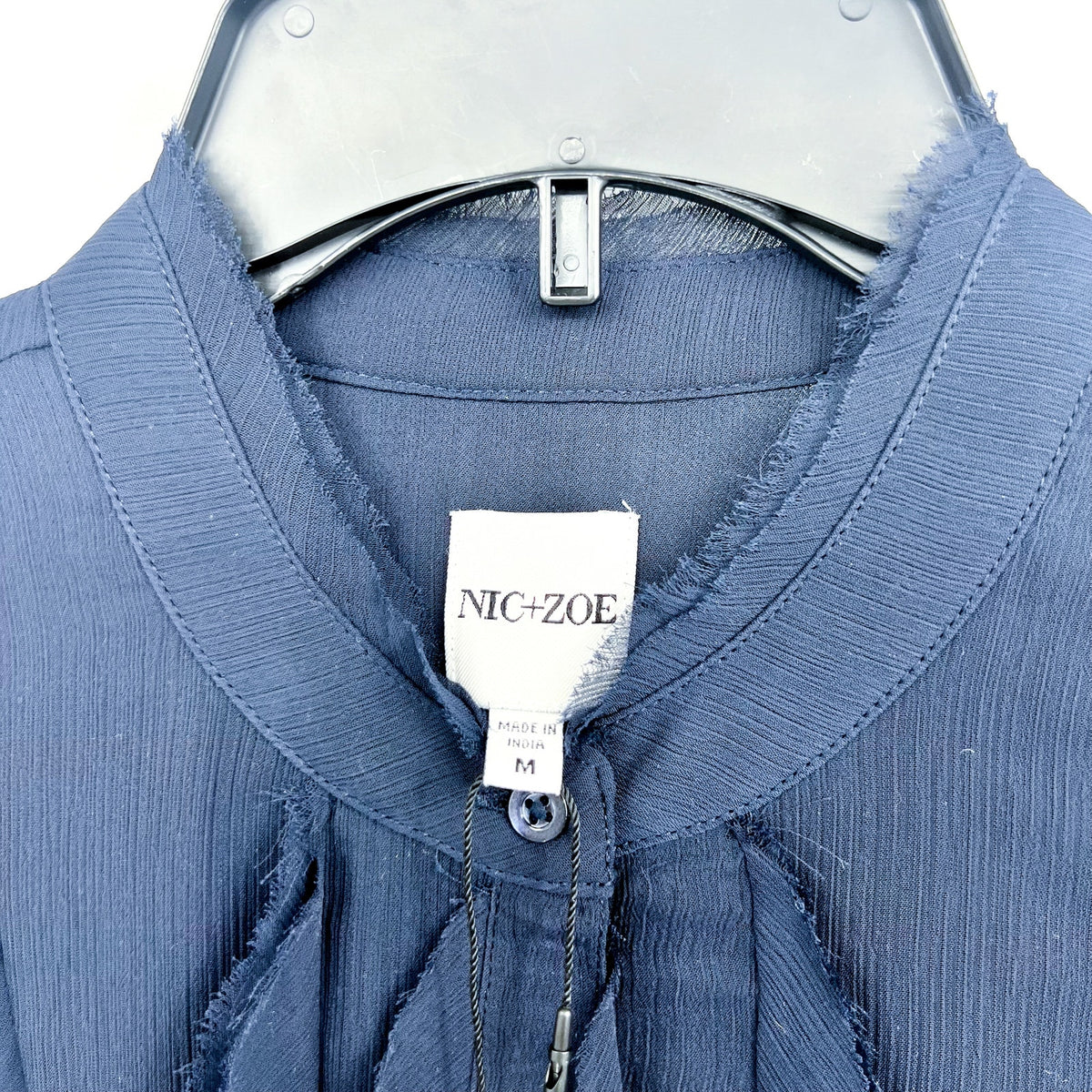 NIC + ZOE Women's Falling Chiffon Top Medium Navy Blue Sleeveless NWT