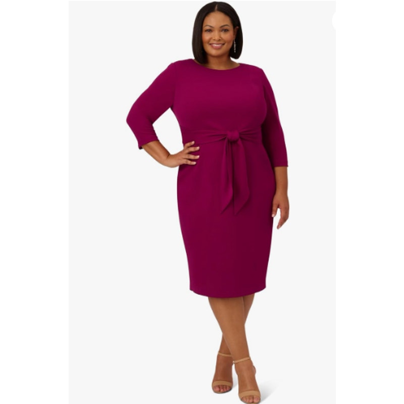 ADRIANNA PAPELL Women's Knit Crepe Sheath Dress Size 14 Pink Wildberry Tie NWT