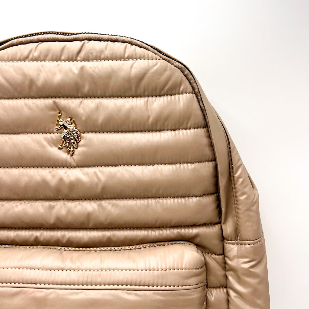U.S POLO ASSN. Quilted Nylon Backpack One Size Taupe Beige NWT