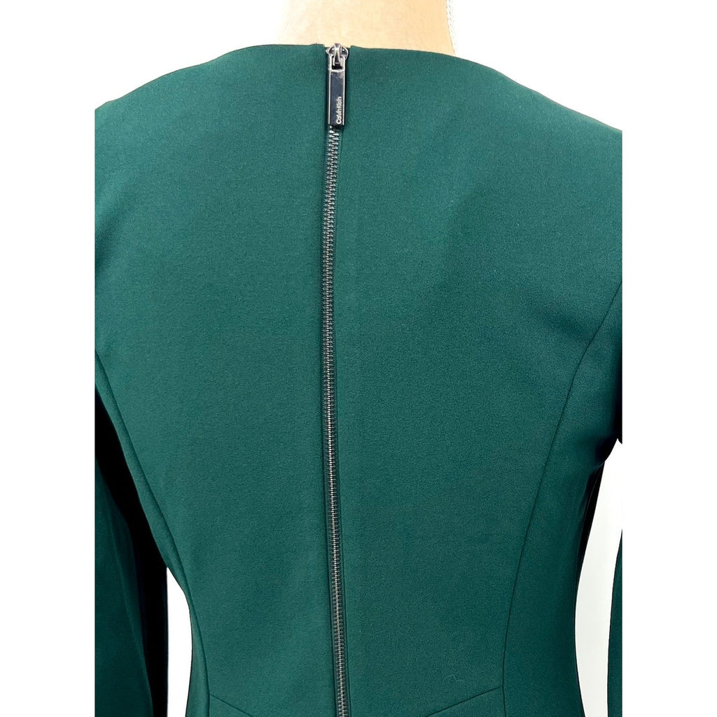 CALVIN KLEIN Scuba Crepe Midi Dress Size 4 Malachite Green 3/4 Puff Sleeve NWT