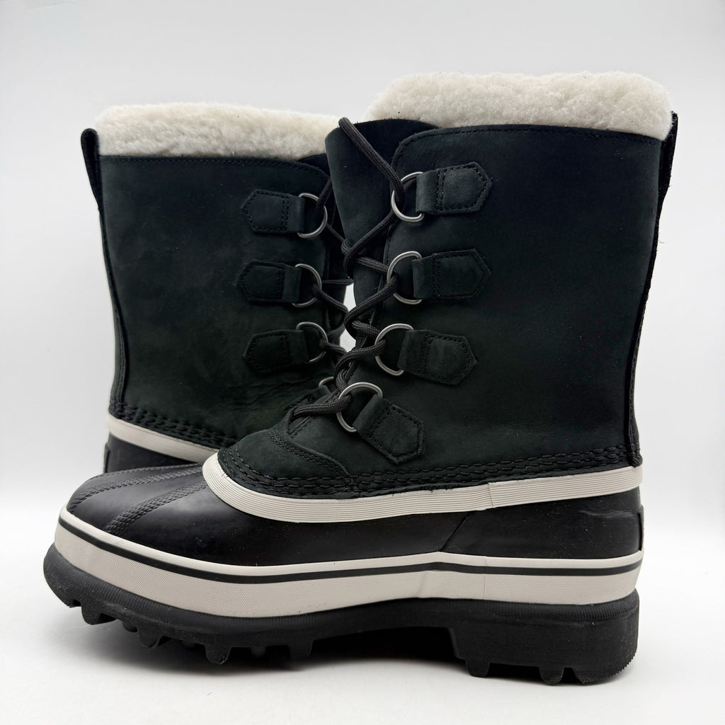 SOREL Womens Caribou Boots US 7.5 Black Stone Leather Insulated Waterproof NWOB