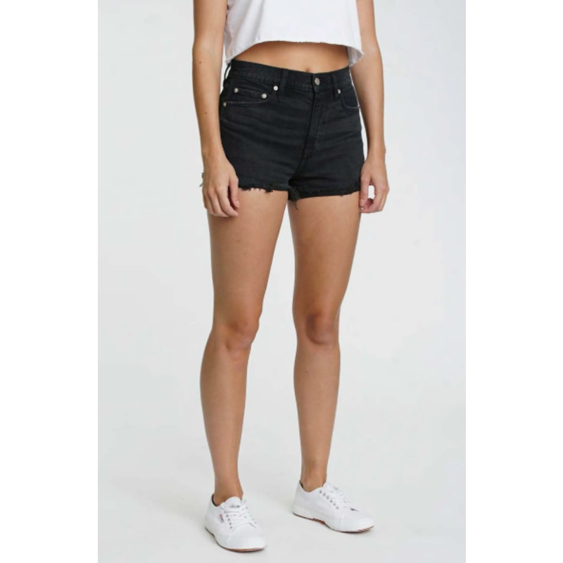 DAZE Women's Troublemaker High Rise Shorts Size 24 Black Backseat Cutoff NWT