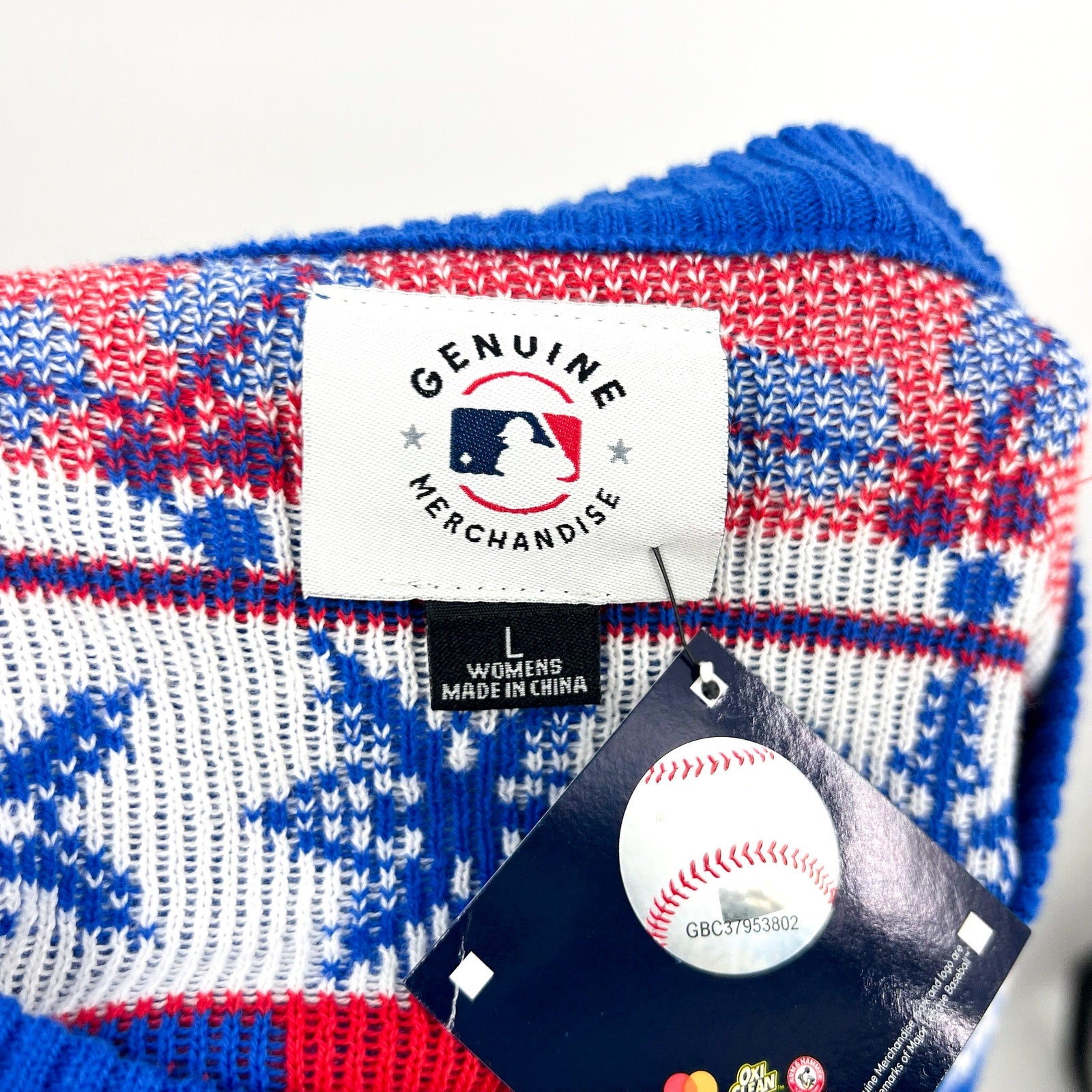 MLB GENUINE MERCHANDISE Texas Rangers T Snowflakes Sweater Large Royal Blue NWT