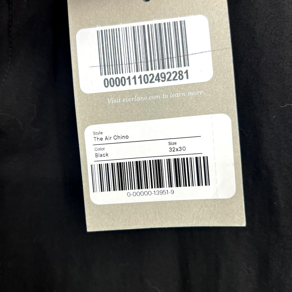 EVERLANE Mens The Air Chino Pants 32x30 Black Stretch Cotton Poplin Slim Fit NWT