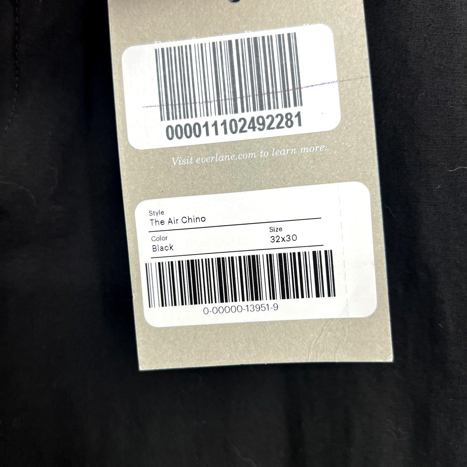 EVERLANE Mens The Air Chino Pants 32x30 Black Stretch Cotton Poplin Slim Fit NWT