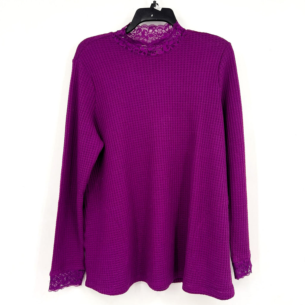 LOGO LORI GOLDSTEIN Metallic Waffle Knit Top Small Purple Long Sleeve NWOT