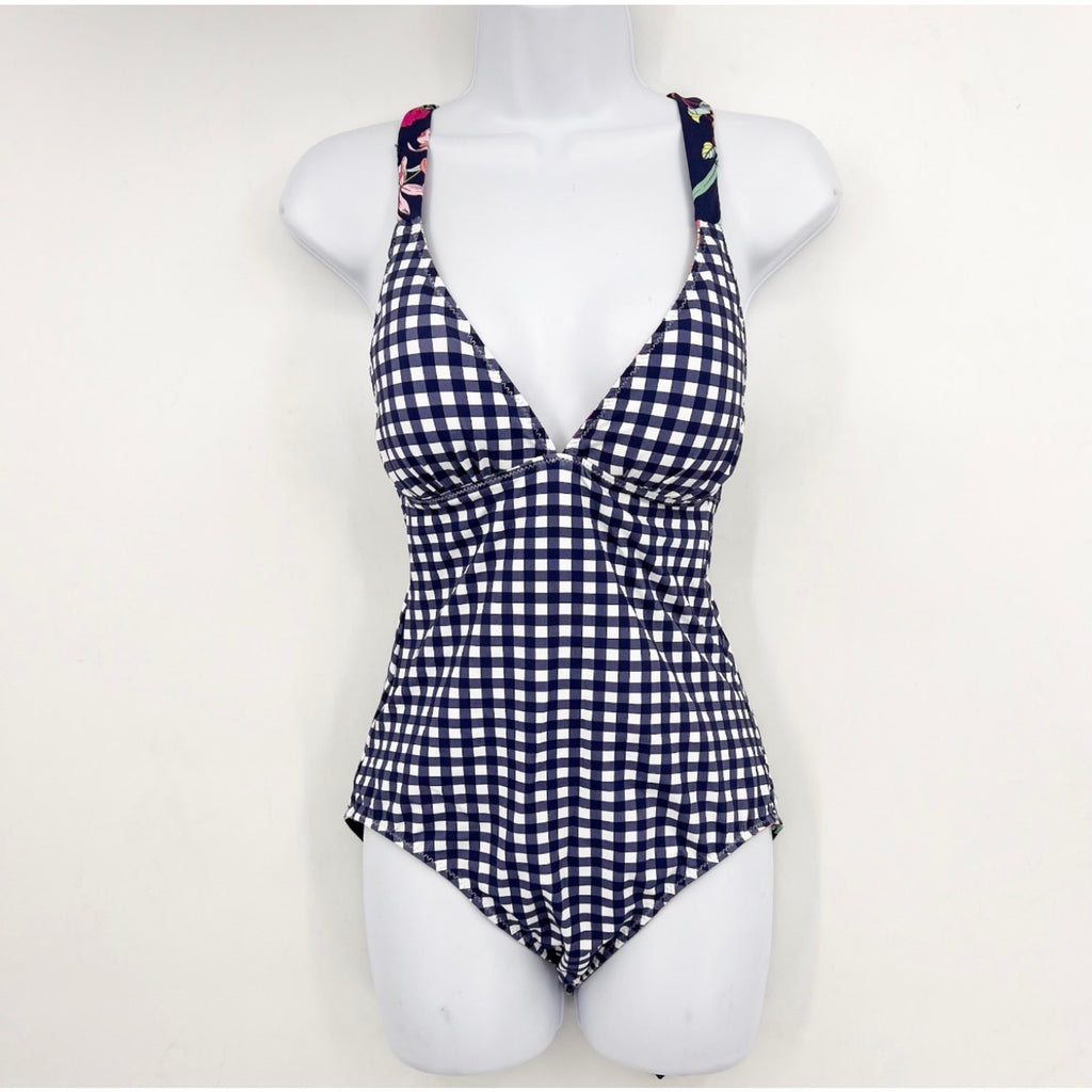 TOMMY BAHAMA Summer Floral Reversible One Piece Swimsuit Size 12 Navy Blue NWT
