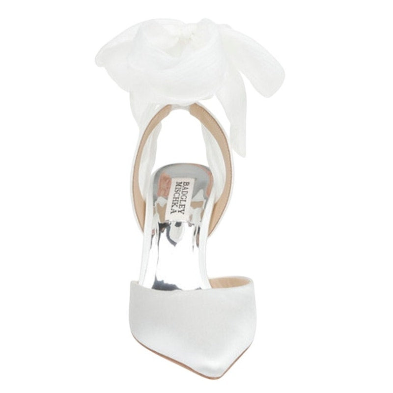 Badgley Mischka Womens Blaze Satin Bow Stiletto Heels US 7.5 M EU 38 White NWOB