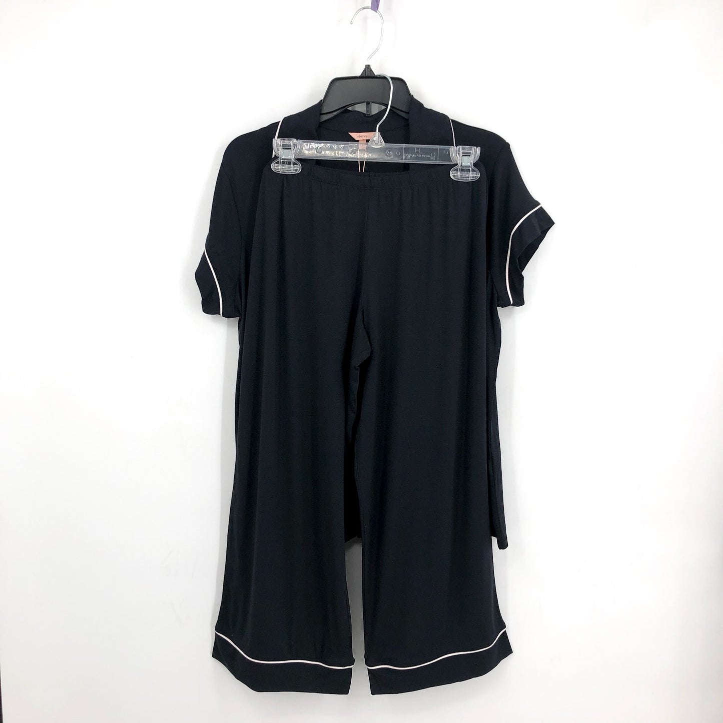EBERJEY Gisele Short Sleeve Cropped PJ Set Medium Black Pink TENCEL Modal NWT