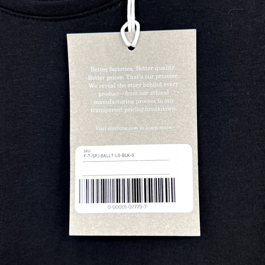 EVERLANE Women's The Supima Form Ballet Neck Tee Small Black Long Sleeve NWT